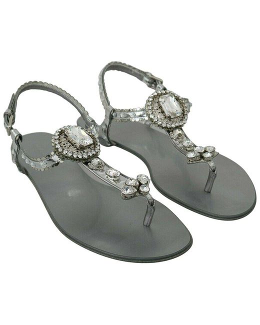 Dolce & Gabbana Gray Crystal Flip Flop