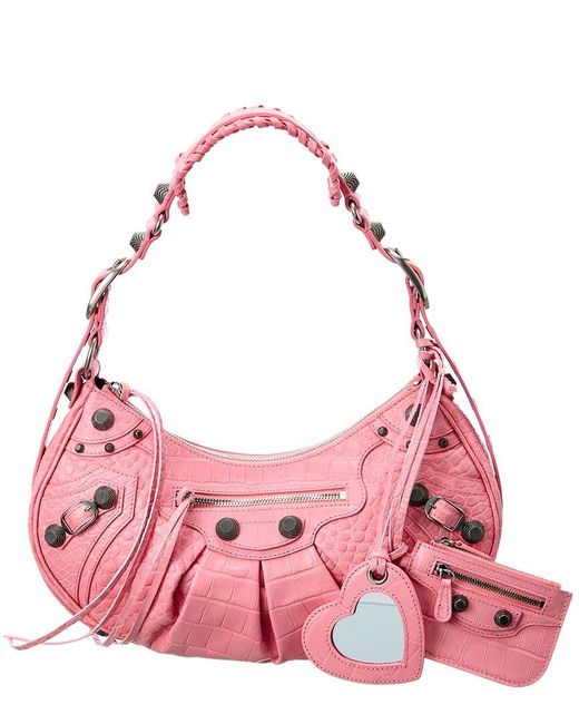 Balenciaga Le Cagole Small Croc-embossed Leather Shoulder Bag in Pink ...