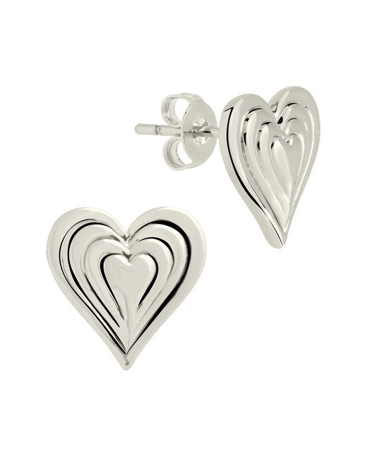 Sterling Forever Metallic Rhodium Plated Beating Heart Studs