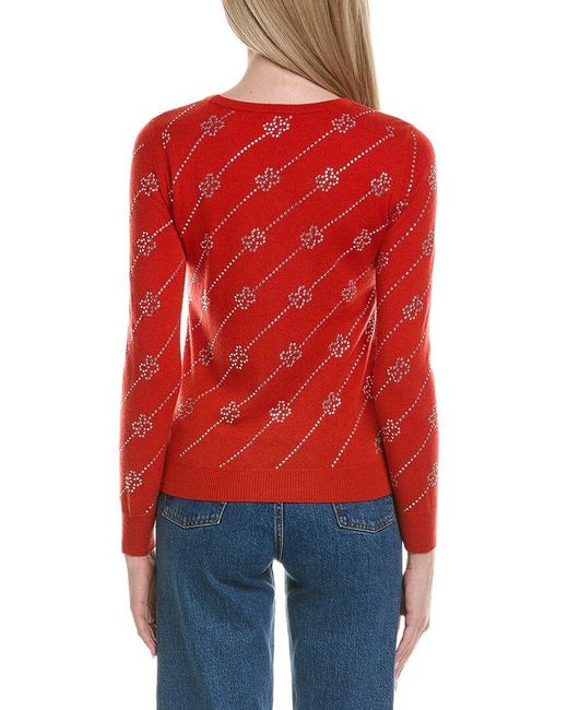Sofiacashmere Red Heatset Diagonal Floral Wool & Cashmere-Blend Sweater