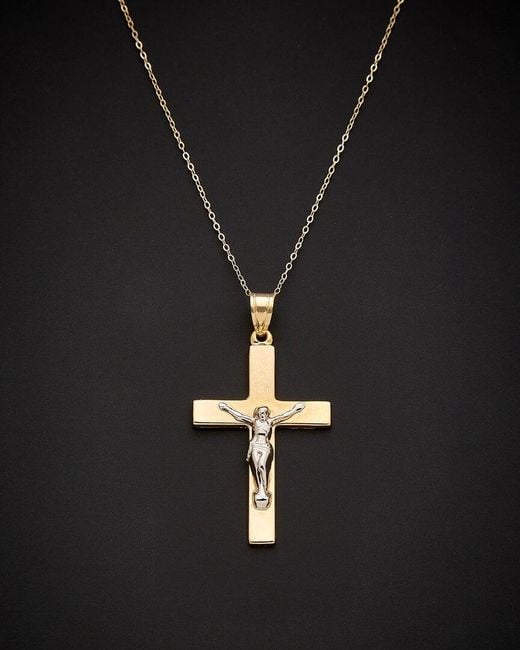 Italian Gold Black 14k Italian Two-tone Gold Crucifix Necklace
