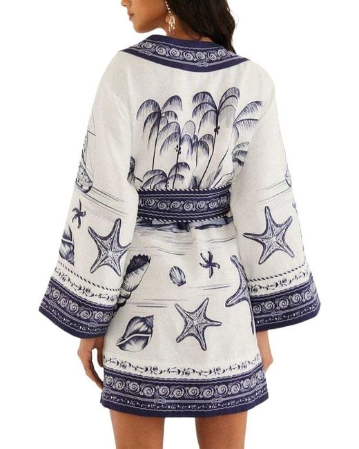 AMINA GLAM Blue Linen-Blend Mini Dress