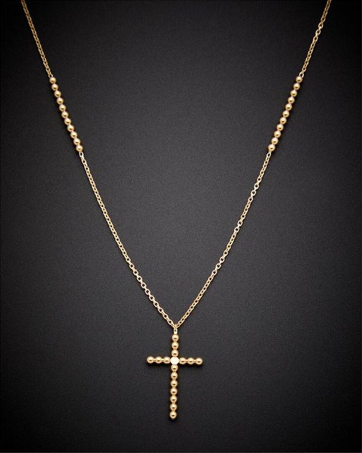 Italian Gold Black 14k Beaded Cross Pendant Necklace