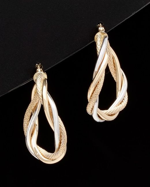 Italian Gold Black 14k Two-tone Intertwined Twisted Hoops