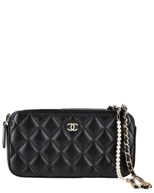 Chanel Black Leather Double Zip Wallet On Chain (authentic Pre-loved)