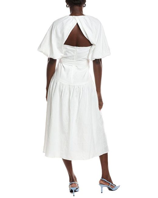 Reiss White Alice Linen-Blend Puff Sleeve Dress