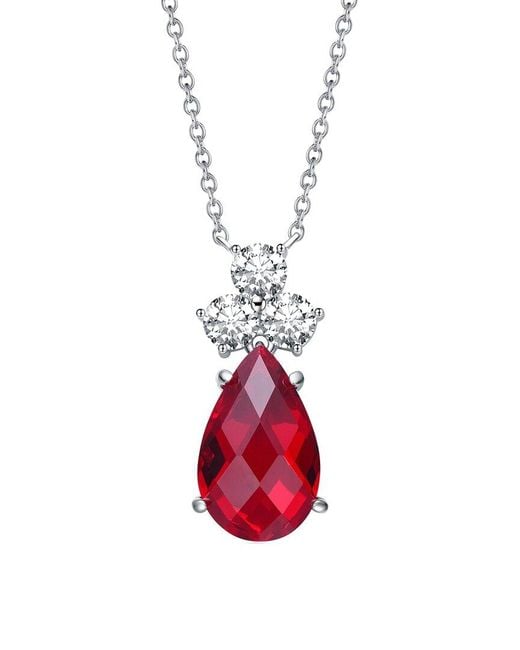 Genevive Jewelry Red Silver Cz Necklace