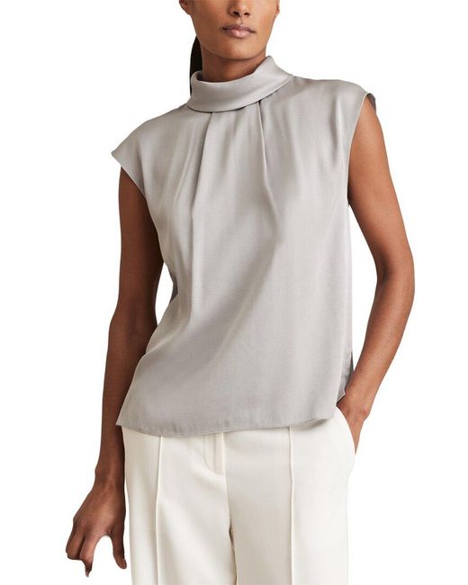 Reiss White Dania High Neck Shell Top