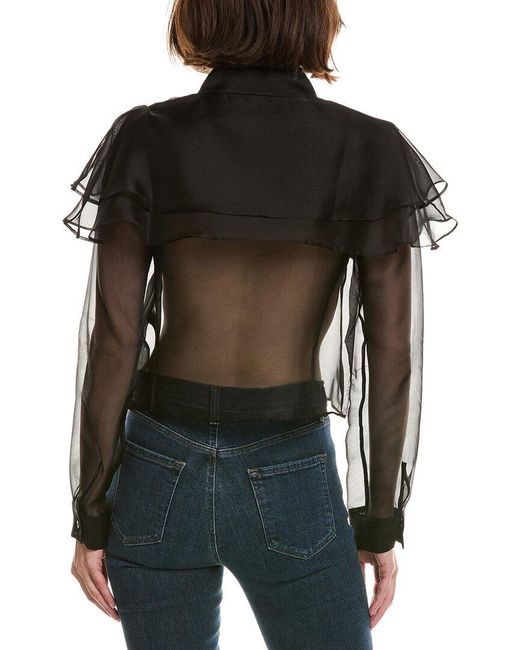 FRAME Black Frame The Organza Cape Silk Top