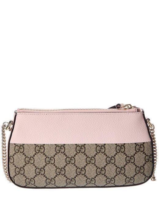 Gucci Pink Bicolor Gg Marmont Mini Gg Supreme Canvas & Leather Crossbody