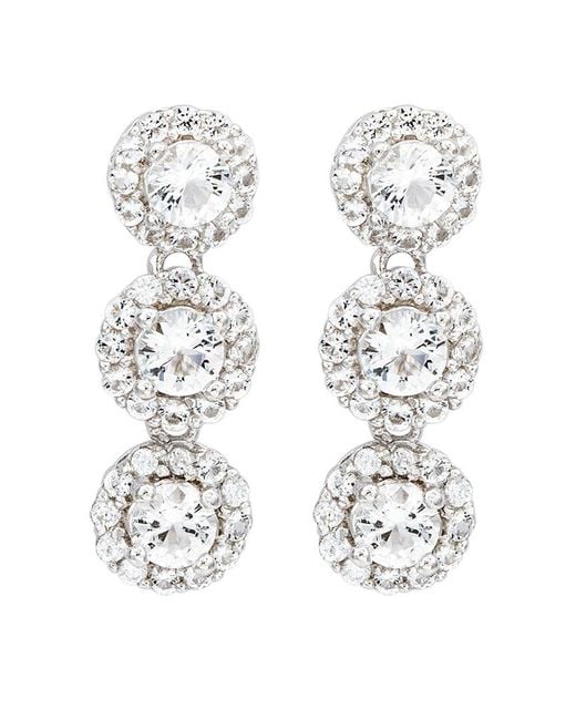 Suzy Levian Silver 0.02 Ct. Tw. Diamond & White Topaz Circle Dangle Earring