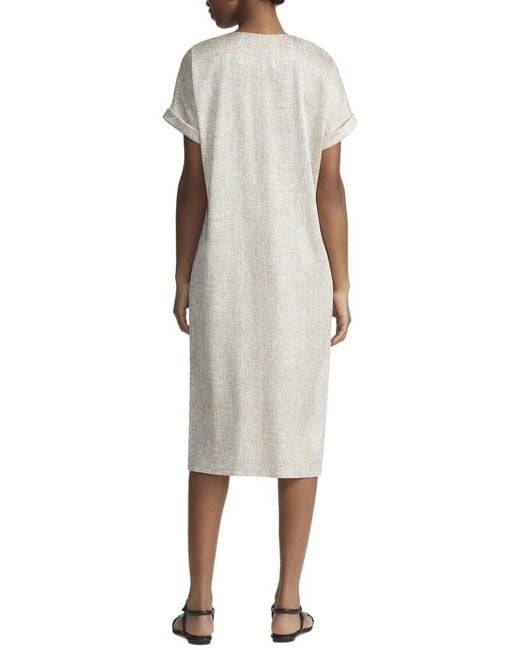 Lafayette 148 New York Natural Cuffed Short Sleeve Silk-Blend Dress