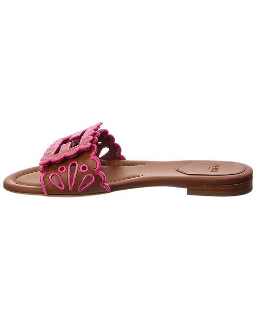 Fendi Pink Baguette Leather Flat Sandal
