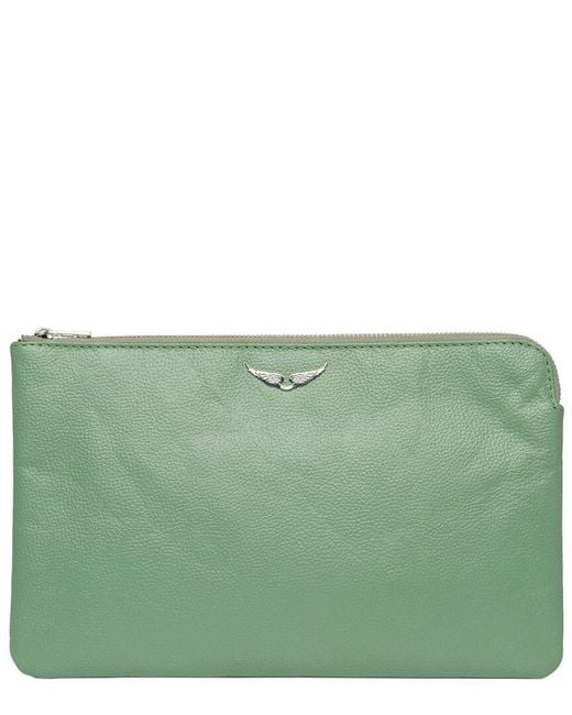 Zadig & Voltaire Green Uma Wings Grained Leather Pouch