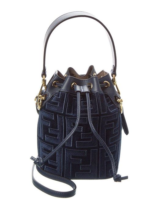 Fendi Blue Mon Tresor Mini Ff Corduroy & Leather Bucket Bag