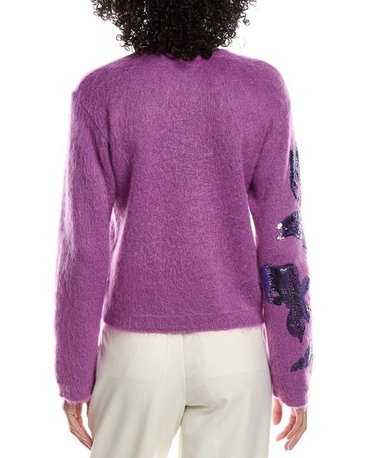 Valentino Purple Sequin Patch Wool & Mohair-Blend Sweater