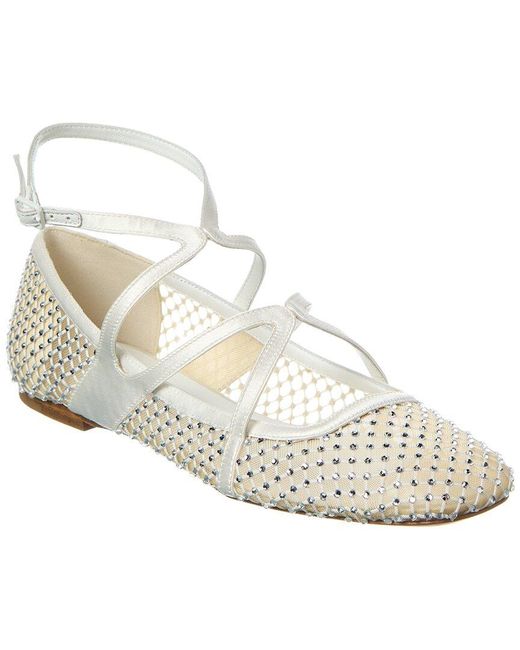 Jimmy Choo White Astoria Leather-trim Flat