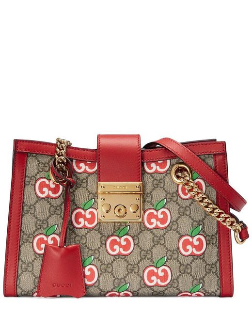 Gucci Red GG Supreme Apple Printed Coated Canvas & Leather Tote