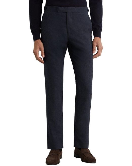 Reiss Blue Fiber Textured Formal Wool Trouser for men