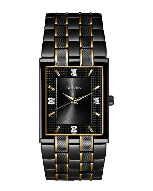 Bulova Men's Diamond Accent Black And Gold-tone Stainless Steel Bracelet Watch 30mm 98d004 for men
