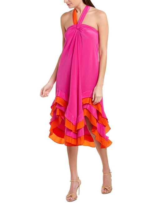 Diane von Furstenberg Pink Sage Silk Crepe De Chine Halter Dress
