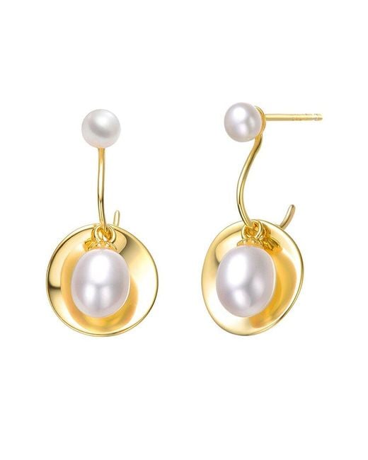 Genevive Jewelry Metallic 14k Over Silver 5.5mm Pearl Dangle Earrings