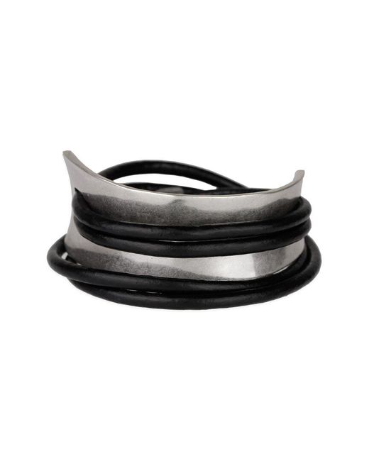 Saachi Black Leather Wrap Bracelet