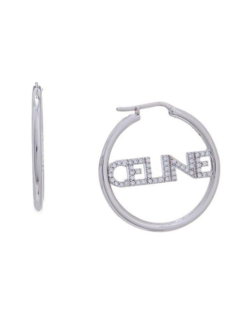 Celine Monochroms Strass Hoops in White | Lyst UK