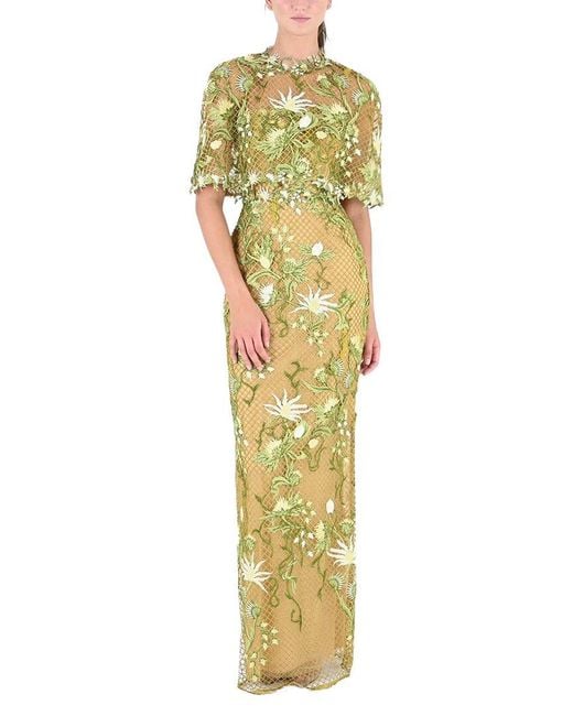 Marchesa Metallic Cape Gown