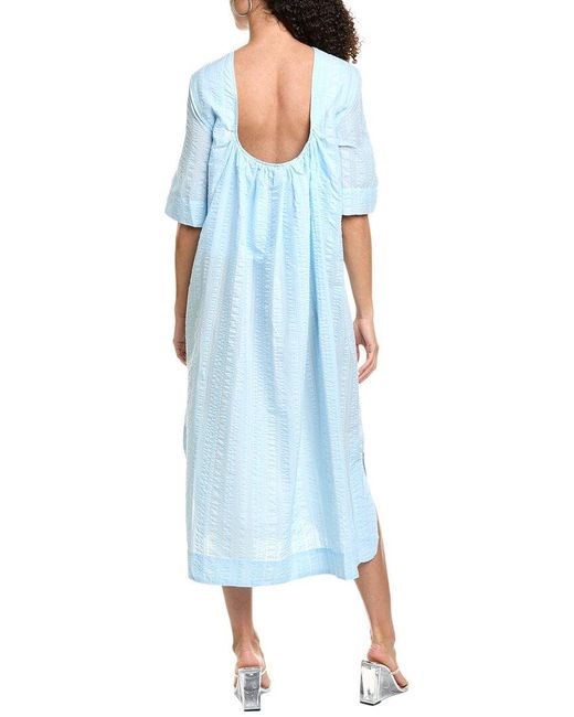 Ganni Blue Seersucker Check Maxi Dress