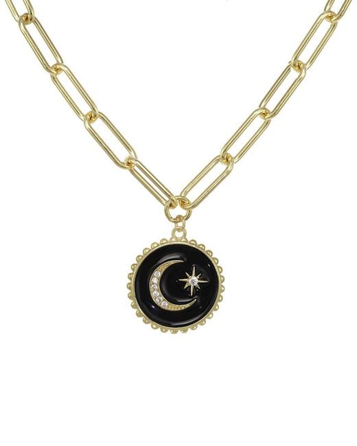 Rachel Reinhardt Jewelry Metallic 14k Vermeil Black Enamel & Cz Star Moon Necklace