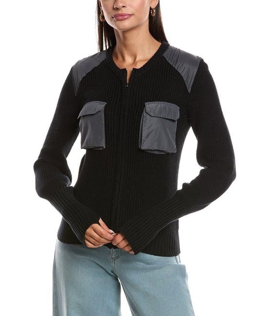 Minnie Rose Black Shaker Utility Zip Cashmere-Blend Jacket