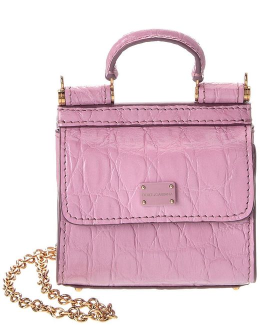 Dolce & Gabbana Pink Sicily Micro Croc-Embossed Leather Tote