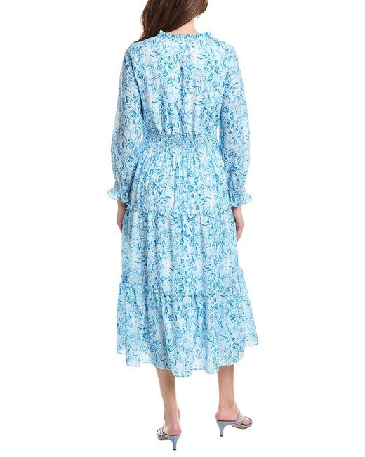 Sail To Sable Blue Smocked Waist Midi Dress