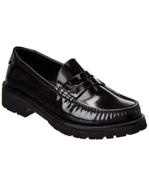 Saint Laurent Black Leather Moccasin Penny Loafers