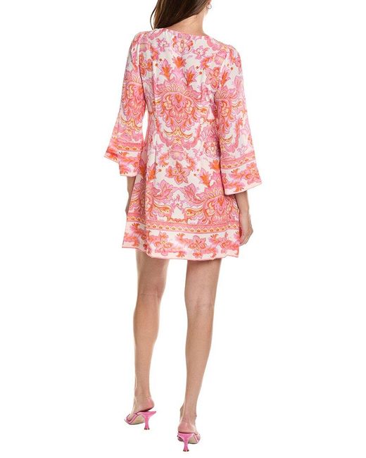 Hale Bob Red Silk Flora Midi Dress