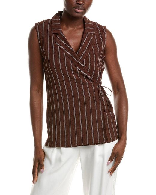 Anne Klein Brown Notched Neck Wrap Top