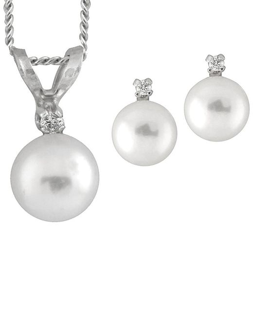 Splendid White 14k 0.09 Ct. Tw. Diamond & 6-7mm Akoya Pearl Earrings & Necklace Set