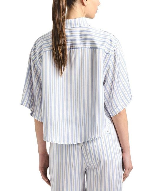 10 Crosby Derek Lam Blue Ember Striped Satin Twill Crop Button Down Shirt