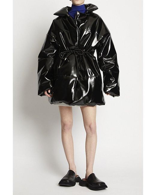 Proenza Schouler Black Lacquered Canvas Cropped Puffer Coat