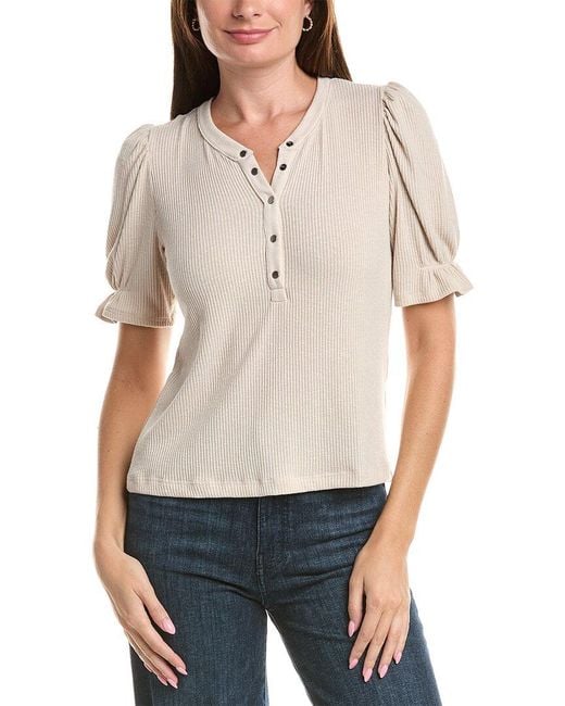 Michael Stars Gray Jayden Ribbed Henley Femme Top