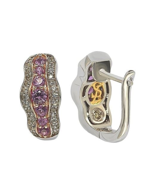 Suzy Levian White Silver 0.02 Ct. Tw. Diamond & Sapphire Earrings