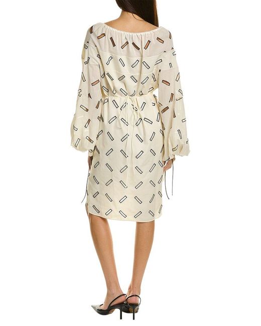 Lanvin Natural Drawstring Waist Shift Dress