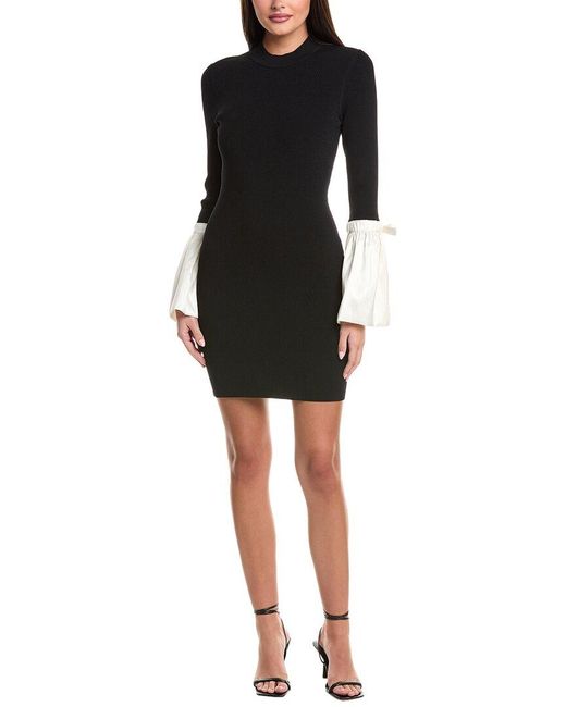 Jonathan Simkhai Black Agathea Bell-Sleeve Knit Combo Mini Dress