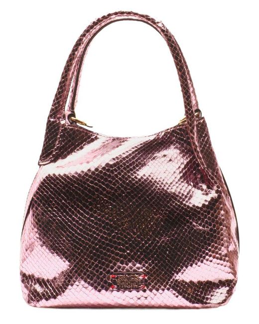 Frances Valentine Red Teeny Sweet Pea Metallic Snake-Embossed Leather Tote