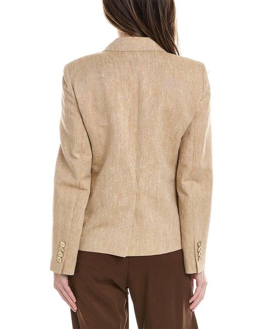 Lafayette 148 New York Natural Double Breasted Silk & Linen-blend Blazer