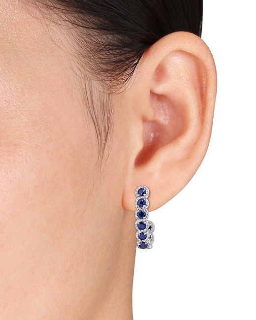 Rina Limor Blue 14K 3.40 Ct. Tw. Diamond & Sapphire Hoop Earrings