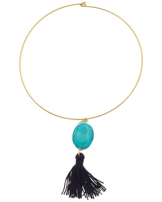 Kenneth Jay Lane Blue Plated Turquoise Wire Necklace