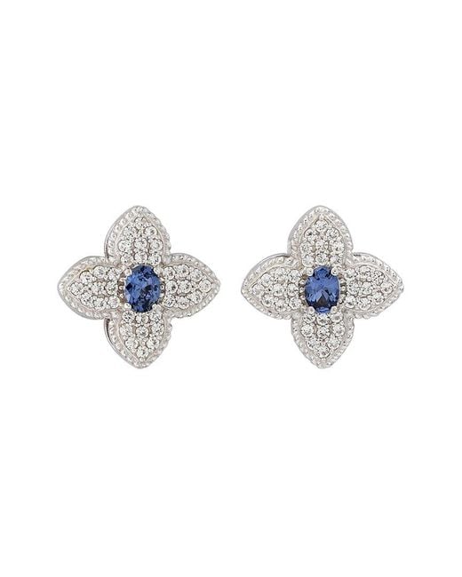 Suzy Levian White Silver 0.02 Ct. Tw. Diamond & Gemstone Stud Earrings