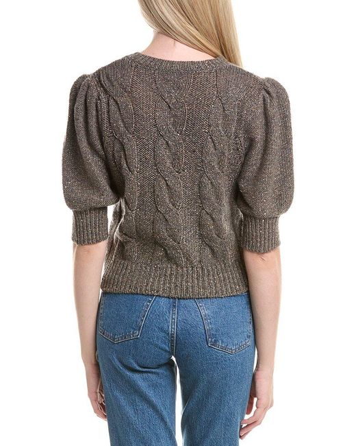 Autumn Cashmere Gray Puff Sleeve Cable Cashmere & Wool-Blend Sweater